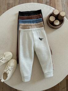 Pixure 5pcs Baby Boy All-Match Solid Color Thermal Lined Leggings, Stretchy Soft Comfortable Fabric, Suitable For Casual Wear, Dinosaur Pattern,Spring/Autumn/Winter - Multicolor - View 5