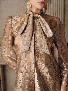 Anewsta Women's Spring New Bow Tie Collar Design Blouse - Champagne - View 4