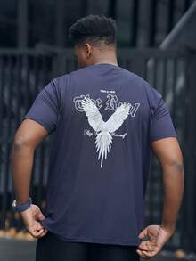 Heavens Edit Men's Summer Slogan Pigeon Print Short-Sleeved Round Neck Casual Commuter T-Shirt, Emo - Navy Blue - View 2