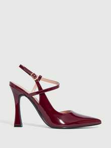 CUCCOO SZL 女士尖头搭扣设计时尚高跟鞋，适合日常穿着 - 酒紅色 - 查看 5