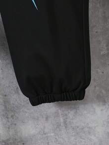 Vacaura 2件套青少年男童休闲黑色和天蓝色亮片印花短袖T恤和裤子套装，适合春夏户外活动