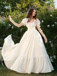 SHEIN MOD White Maxi Lace Ruffled Victorian Vintage Dress, Party Dress, Prom Dress, Exquisite Craftsmanship,White Graduation Dress