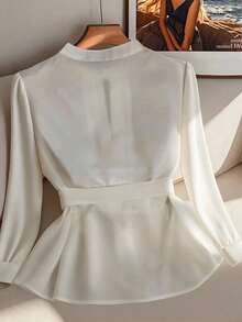 Franclia Women's Elegant Solid Color Long Sleeve Blouse, For Commute Fall Cloth For Women - White - View 2