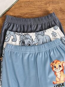 SHEIN 3件套男童卡通狮子印花长袖套装，活力风格儿童休闲服，适合所有季节 - 藍色 - 查看 3