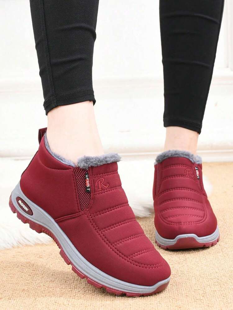 Zapatos de invierno gruesos para mujer, vestido negro, botas casuales de suela blanda, corsé de invierno - Rojo - Añade 1