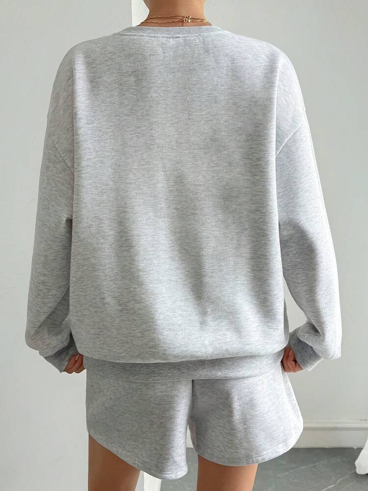 Women's Outdoor Letter Print Crew Neck Top And Casual Shorts Sports Suit