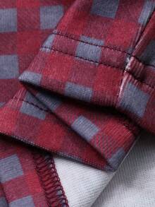 DAZY Plaid Loose Drawstring Waist Wide Leg Women Lounge Pants - Burgundy - View 7