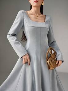Heiryn Women's Elegant Solid Color Waist Cinched Mid-Length Dress, Suitable For Parties - Blue - View 6