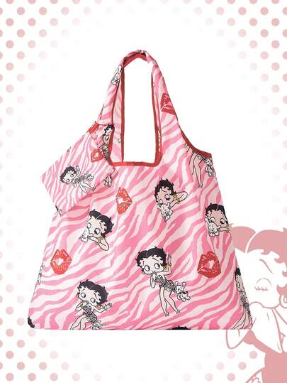 Betty Boop | ROMWE Große faltbare Einkaufstasche mit Münzbeutel, tragbare Einkaufstasche