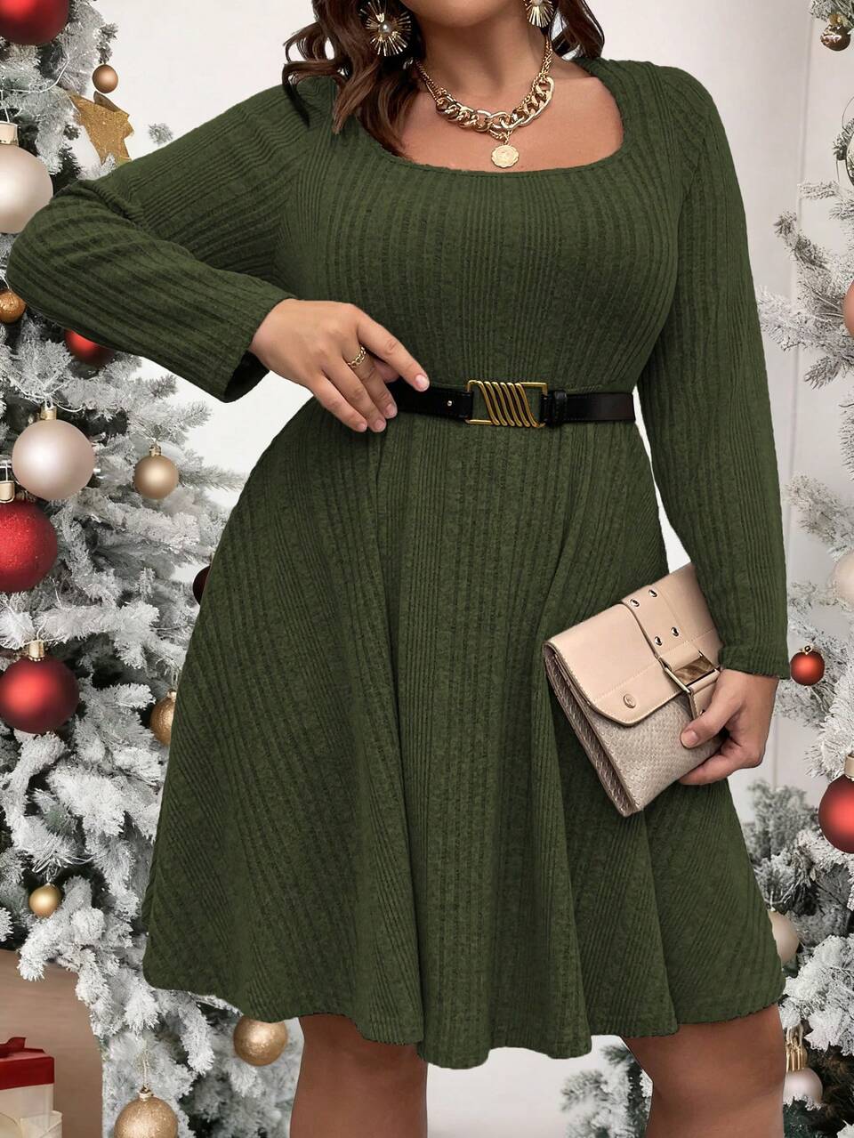 Plus Size Women's Ribbed A-Line Dress Fall Cloth For Women