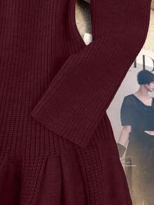 Franclia 新款秋冬法式束腰鱼尾针织连衣裙 - 酒紅色 - 查看 6