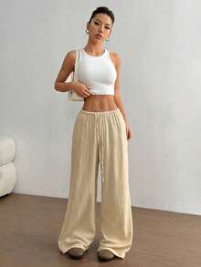 Flirla 女士超低腰休闲棉质直筒裤