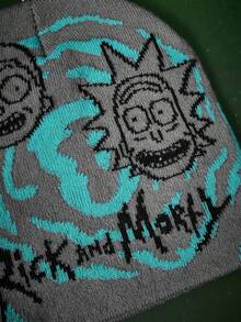 Rick and Morty X SHEIN 1顶卡通图案针织帽，保暖，街头风，时尚
