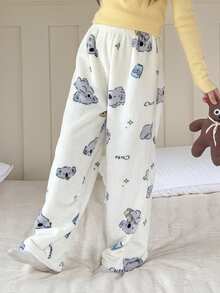 DAZY Pantalones de estar por casa de felpa con estampado de koalas para niñas preadolescentes - Blanco - Ver 4