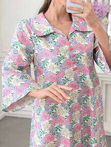 Al Najma Váy cotton tay loe cổ bẻ họa tiết hoa - Nhiều màu - Xem 3