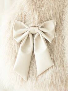 2 件套女童秋冬新款 2025 韩版风格套装，毛绒罗纹红色圆领泡泡袖串珠毛衣裙和长款毛绒开襟羊毛衫搭配蝴蝶结背心，优雅时尚的装扮 - 彩色 - 查看 5