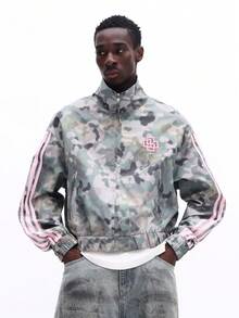 SUMWON Áo khoác gió ngụy trang dáng crop fit có tay áo sọc hồng và cổ cao thích hợp mặc ngoài trời thường ngày - Nhiều màu - Xem 3