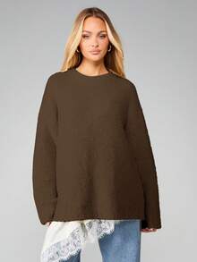 MISSGUIDED Oversized Boucle Knit Jumper Sweater For Fall Winter Casual Cozy Layering - Brown - View 4