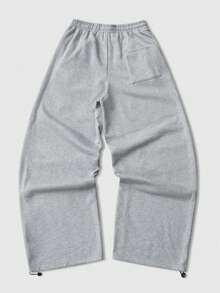 ROMWE MEN Prep Men's Casual Daily Letter Pattern Drawstring Waist Curved Hem Sweatpants, Suitable For Everyday Wear - Grey - View 6