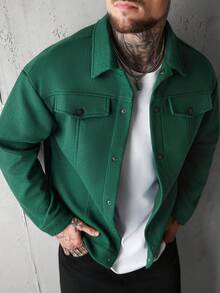 SLATEMANN Men's Casual Minimalist Solid Color Jacket, Autumn/Winter - Dark Green - View 2