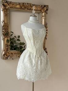 Lovelzi Elegant, Romantic, Fashionable White Lace Fabric Mermaid Hem Dress, Suitable For Single Party, Wedding, Graduation, Vacation, Afternoon Tea, Bridal Shower