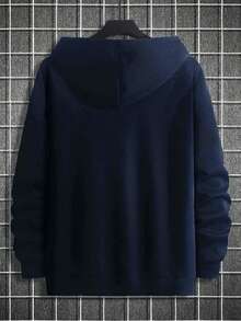 Men's Solid Color Horse Print Simple Sweatshirt - Navy Blue - View 2