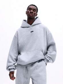 SUMWON Conjunto de sudadera con capucha y pantalón jogger con puños a juego en gris claro jaspeado con detalles de cordón - Gris - Ver 3