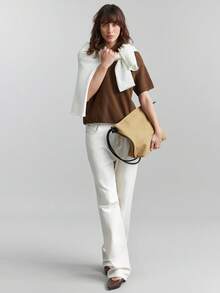 Ontre 2026春夏新款都市时尚风，简约舒适，咖啡色，镂空设计，宽松版型，女士针织上衣，四季皆宜，适合返校季、商务休闲、通勤等场合，也可作为女士婚礼宾客图案T恤 - 咖啡棕 - 查看 2