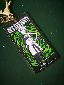 Rick and Morty X SHEIN 1pc Zinc Alloy Drip Oil Cartoon Series Keychain, Luxury Niche Casual Couples, Also Suitable For Bag Decor, Fit For Party, Concert, Festival - Gold - View 3