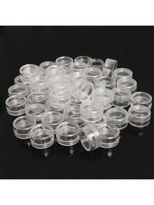 30pcs 3/5 Gram Sample Containers Empty Plastic Cosmetic Pot Jars For Eye Shadow Nails Powder Jewelry Cosmetic Lip Balm Lip Gloss Cream Lotion , Tiny Sample Jars, Transparent Round Plastic Small Box Storage Lip Balms, Lotion, Powder - Clear - View 1