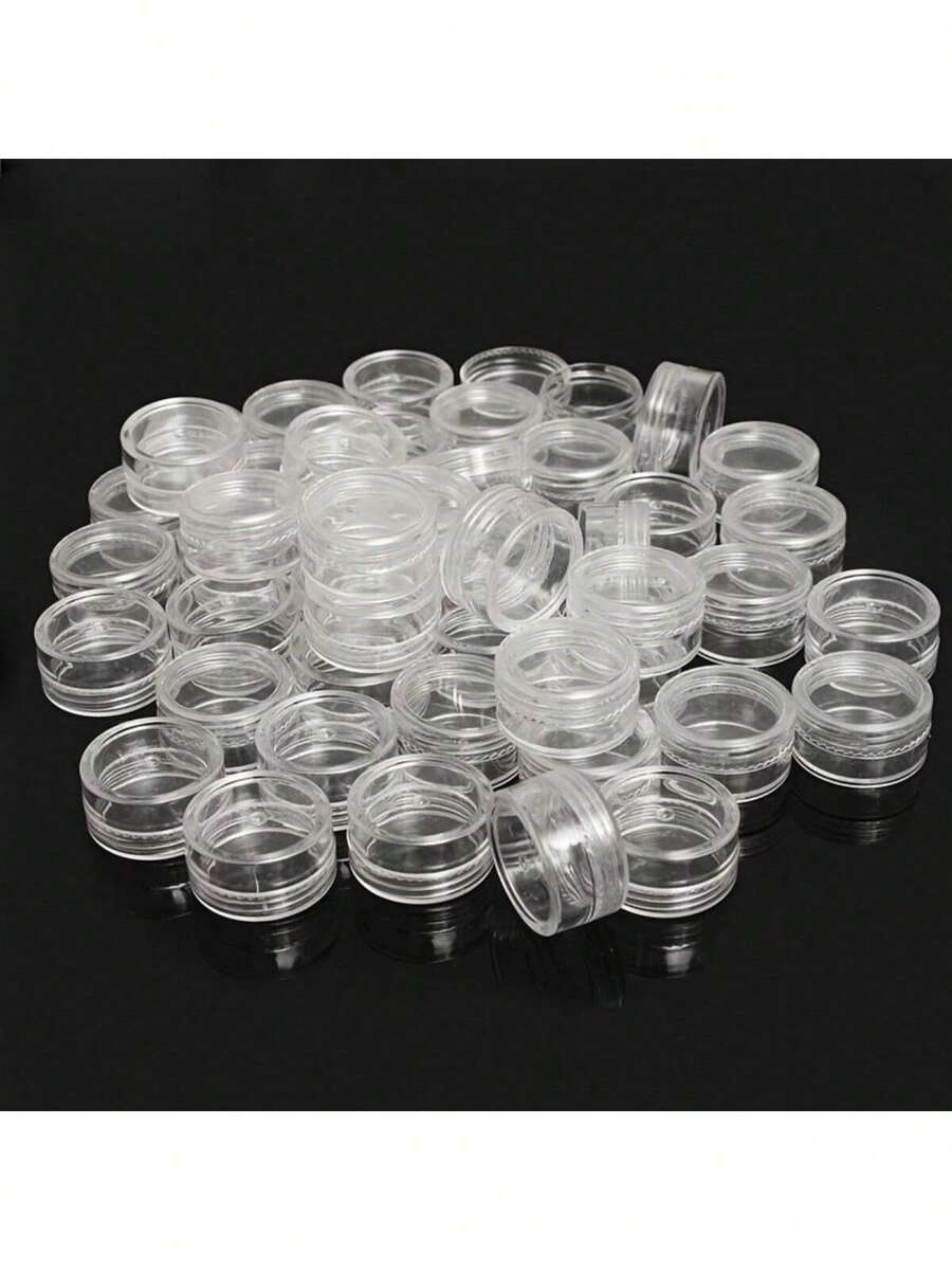 30pcs 3/5 Gram Sample Containers Empty Plastic Cosmetic Pot Jars For Eye Shadow Nails Powder Jewelry Cosmetic Lip Balm Lip Gloss Cream Lotion , Tiny Sample Jars, Transparent Round Plastic Small Box Storage Lip Balms, Lotion, Powder - Clear - View 1