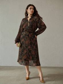 MOTF PREMIUM AUTUMN/WINTER BOHEMIAN CHIC PAISLEY PRINT LONG SLEEVE DRESS - Green - View 6