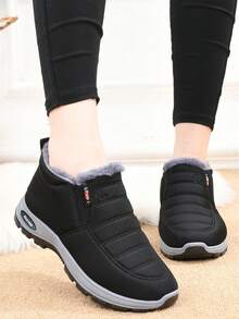 Zapatos de invierno gruesos para mujer, vestido negro, botas casuales de suela blanda, corsé de invierno - Negro - Ver 1