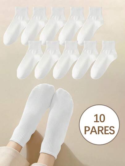 10 Pares de Calcetines Lisos Tobilleros Para Mujer, Calcetines Unitalla