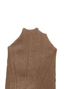 Rafferiza 女士纯色圆领长袖修身罗纹针织长款毛衣连衣裙，秋冬款 - 棕色 - 查看 7