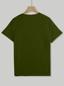 Rovax Kaos Wanita Kasual Motif Bunga Leher Bulat Lengan Pendek, Musim Panas - Hijau Tentara - View 2