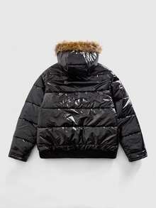 ROMWE MEN Street Life Spring Casual Graphic Men'S Hooded Fuzzy Spider Web Embroidery Loose Winter Jacket - Black - View 2