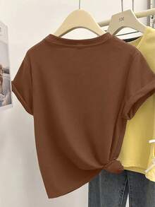 Resyla 女士圆领短袖休闲T恤，常规版型，夏季 - 棕色 - 查看 2