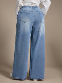 Auralis Quần Jeans Ống Rộng Màu Đen Dáng Rộng Cho Nữ Size Lớn - Rửa trung bình - Xem 2