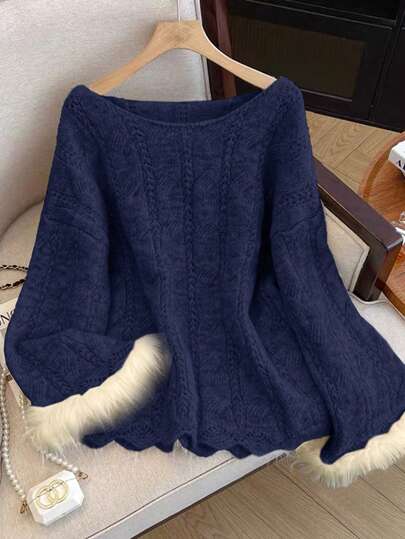 DreamSkyne كنزة صوفية نسائية كاجوال أنيقة بأكمام طويلة وياقة طاقم وأكمام مزينة بشرائط الكشكشة، بتصميم ملون وبقصة واسعة عند الكتفين، مناسبة للخريف والشتاء