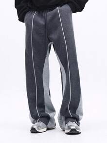 SUMWON Pantalones de chándal holgados con paneles laterales de corte y costura en tono blanco, detalle de ribete, cintura con cordón, pantalones casuales de estar por casa lisos - Multicolor - Ver 8