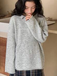 Dazy Kids Tween Girls Solid Color Crew Neck Sweater, Fall