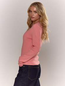 MUSERA 针织圆领长袖上衣，休闲度假机场休闲秋季返校优雅春夏装 - 粉色 - 查看 4