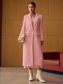 MOTF PREMIUM WOOL LAPEL COLLAR SINGLE BREASTED OVERCOAT - Pink - View 5