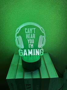 1pc Night Light(Can't Hear You I'm Gaming), 7 Color Variations, Game Player Gift Game Decoration Room Birthday Christmas Party Supplies - 1PC - View 3