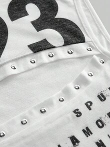 ROMWE Avant 女士复古性感先锋镂空数码Logo英文印花铆钉露脐上衣 - 白色 - 查看 11