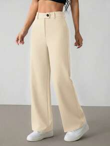 SHEIN PETITE 女式纯色休闲裤 - 杏色 - 查看 5