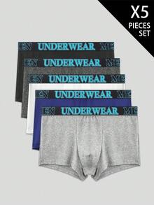 EasyFave 5pcs/Pack Men's Letter Waistband Casual Boxer Briefs - Multicolor - View 1