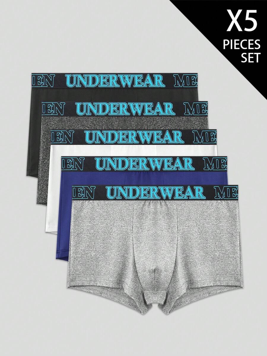 EasyFave 5pcs/Pack Men's Letter Waistband Casual Boxer Briefs - Multicolor - View 1