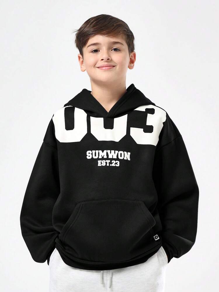 Pullover Hoodie With Number Print Graphics